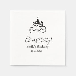 Guardanapo De Papel Cheers thirty birthday cake black scribble hand