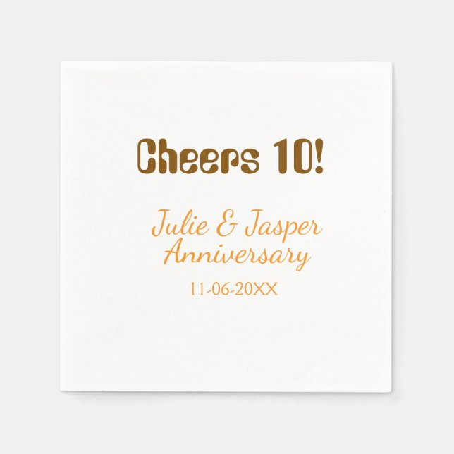 Guardanapo De Papel Cheers to 10th wedding anniversary brown orange  (Frente)