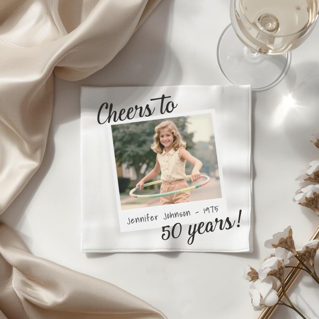 Guardanapo De Papel Cheers to Fifty Years 50 Retro Photo Birthday  (Criador carregado)
