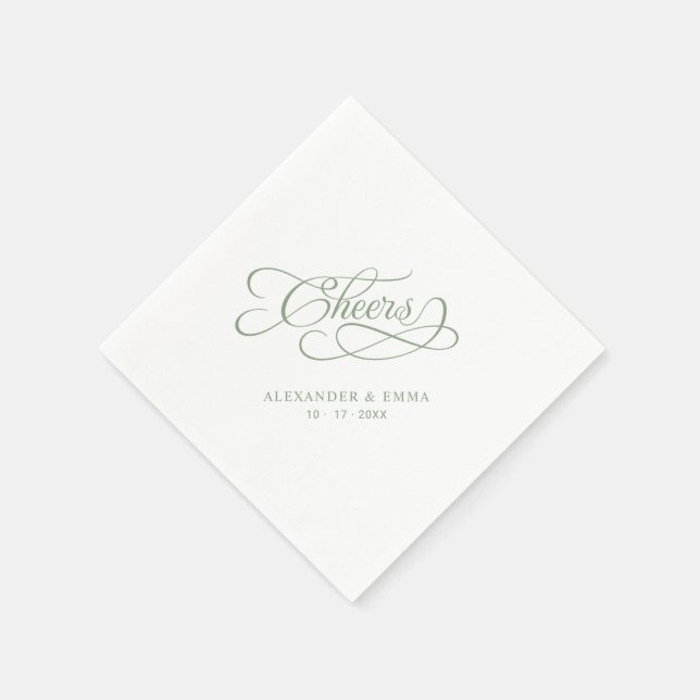 Guardanapo De Papel Cheers Wedding Sage Green Elegant Calligraphy (Canto)