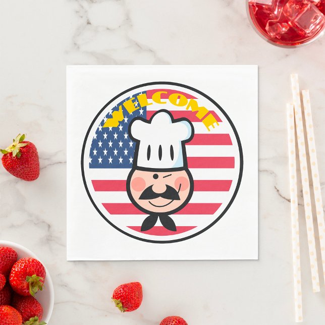 Guardanapo De Papel Chef Bem-vindo com bandeira americana (Criador carregado)