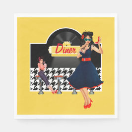 Guardanapo De Papel Cheque preto e branco Diner amarelo nos anos 50