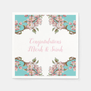 Guardanapo De Papel Cherry Blossom Teal Retro Vintage Chá de fraldas