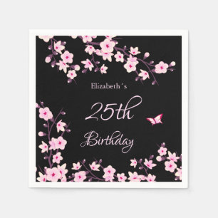 Guardanapo De Papel Cherry Blossoms Pink Black Custom Birthday