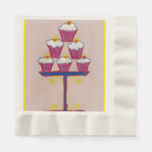 Guardanapo De Papel Cherry Cupcake Pink Art Impressão Napkins