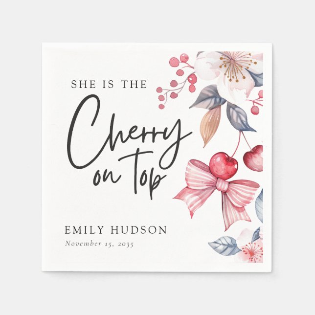 Guardanapo De Papel Cherry no Chá de fraldas de coquete do Arco Rosa S (Frente)