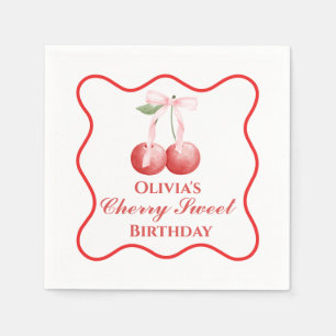 Guardanapo De Papel Cherry Sweet aniversário Gingham, Arco Rosa