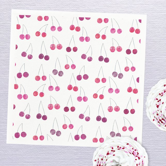 Guardanapo De Papel Cherry Watercolor Party (Cherry pattern party paper napkin)