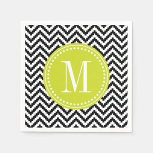 Guardanapo De Papel Chevron asteca chique preto & branco Monogrammed