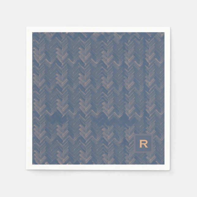 Guardanapo De Papel Chevron Herringbone Padrão Retroazul Inicial (Frente)