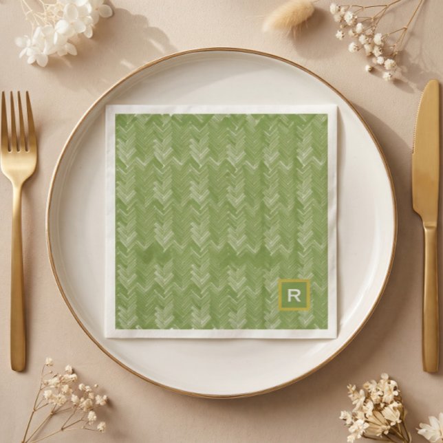 Guardanapo De Papel Chevron Herringbone Patterna Forest Verde Inicial (Criador carregado)