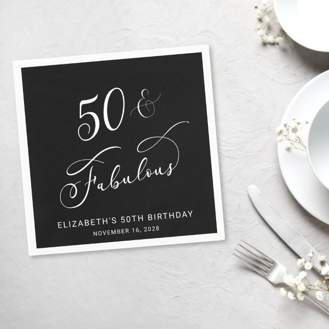 Guardanapo De Papel Chic 50th Festa de aniversário Black (Criador carregado)