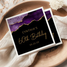 Chic Agate Geode Purple Gold 60th Birthday Party