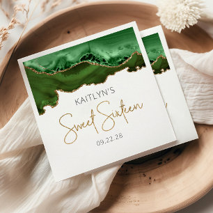 Guardanapo De Papel Chic Agate Hunter Green Dourado Sweet 16 Aniversár