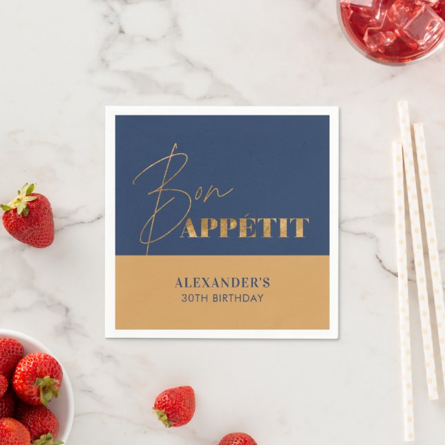 Guardanapo De Papel Chic Azul Marinho e Dourado Aniversário Rótulo Bon (Insitu)