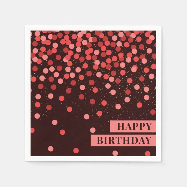Guardanapo De Papel Chic Black and Red Confetti Happy Birthday Napkins (Frente)