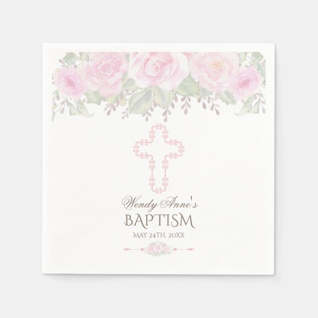 Guardanapo De Papel Chic Blush Rosa Garden Floral Girl Christening (Frente)