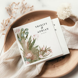 Guardanapo De Papel Chic Boho Orquídeas Rosa & Folhas Secas Casamento