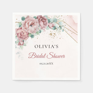 Guardanapo De Papel Chic boho rosado peônias eucalipto chá de bebê de