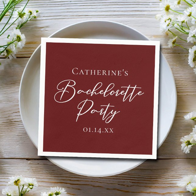 Guardanapo De Papel Chic Burgundy Bachelorette Party Personalized (Criador carregado)
