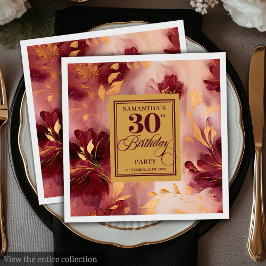 Guardanapo De Papel Chic Burgundy Blush Dourada Watercolor 30 Napkins