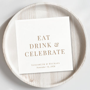 Guardanapo De Papel Chic Comer Beber Celebrar Dourado Branco Casamento