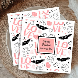 Guardanapo De Papel Chic Custom Pink Black Hearts Hand Drawn Valentine