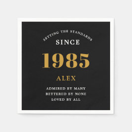 Guardanapo De Papel Chic Dourado Elegante Preto do Nome do aniversário