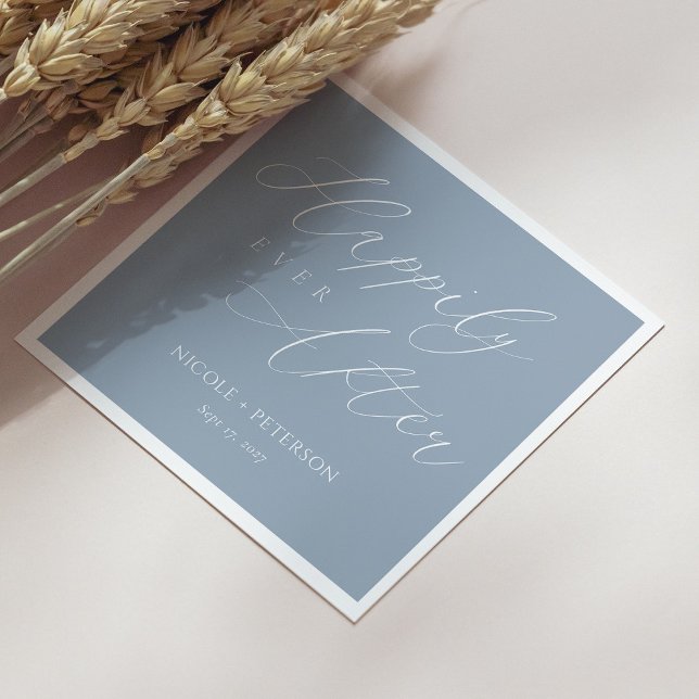 Guardanapo De Papel Chic Dusty Azul e Branco Feliz Após Casamento (Personalized Chic Dusty Blue & White Happily Ever After Wedding Napkins)