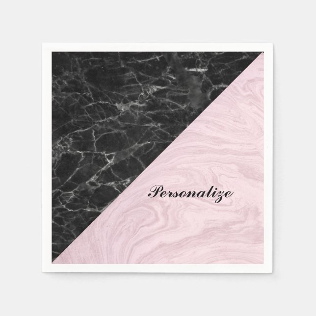 Guardanapo De Papel Chic Elegante Black Pink Marble Personalizado Napk (Frente)