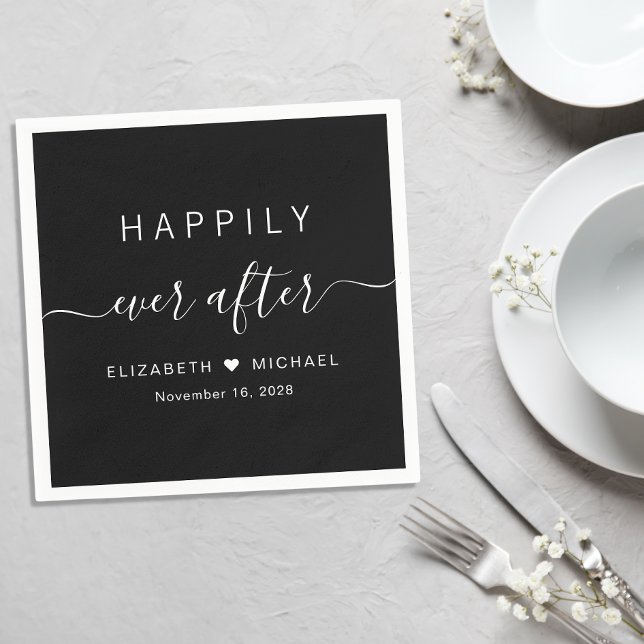 Guardanapo De Papel Chic Felizes para Sempre Casamento Preto (Criador carregado)