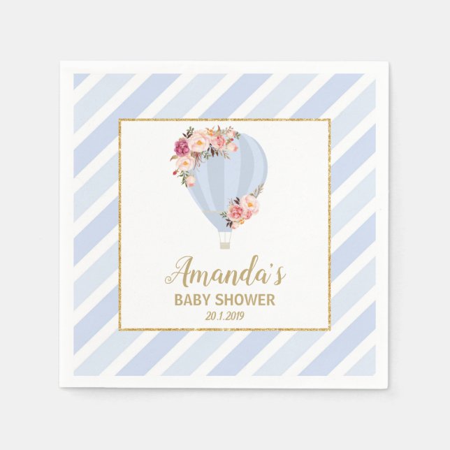 Guardanapo De Papel Chic Floral Ar Quente Balão Bebê Chá Azul (Frente)