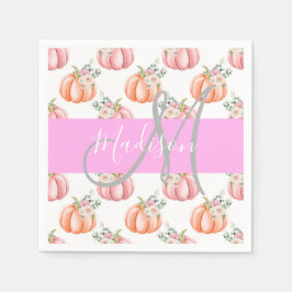 Guardanapo De Papel Chic Floral Branco Rosa Pêssego Abóbora Monograma 