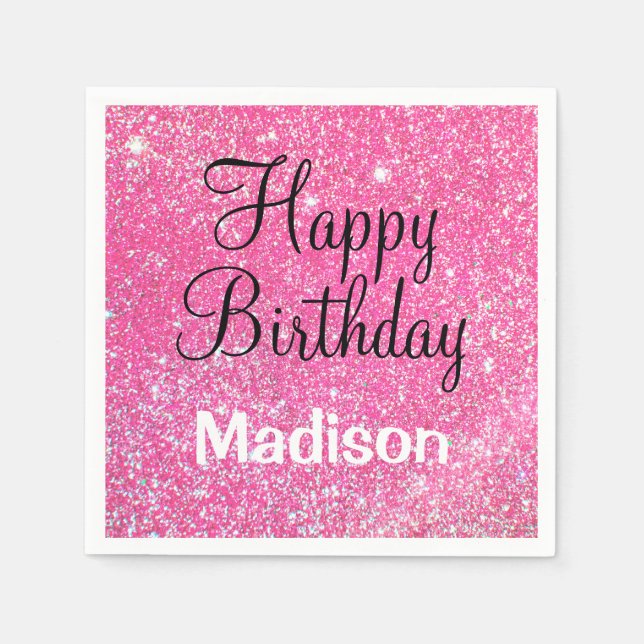 Guardanapo De Papel Chic Glam Happy Birthday - Glitkle Rosa Quente (Frente)