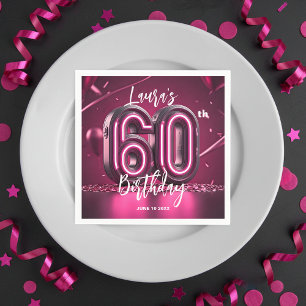 Guardanapo De Papel Chic Glam Vibrante Rosa Neon Brilho 60º Aniversári
