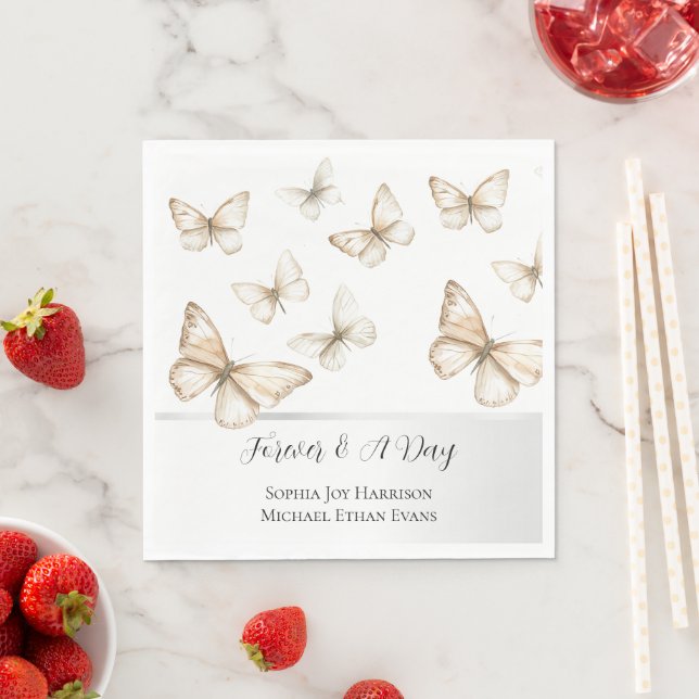 Guardanapo De Papel Chic Gold Cream White Butterflies Wedding  (Insitu)