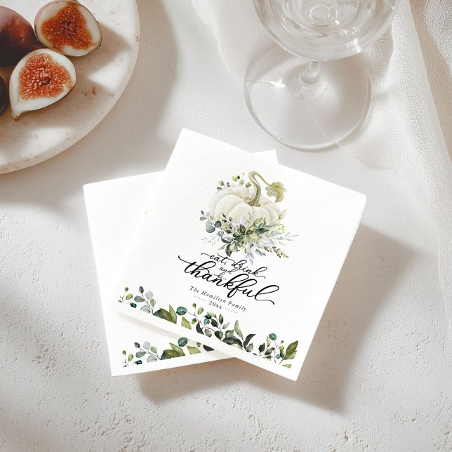 Guardanapo De Papel Chic Greenery White Pumpkin Ação de Graças (Criador carregado)