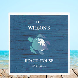Guardanapo De Papel Chic Marinho Blue Wood Turtle Family Beach House