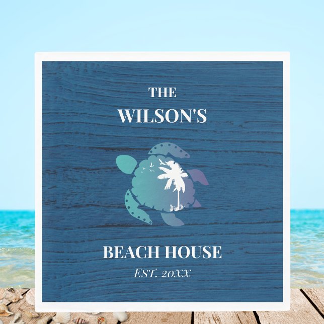 Guardanapo De Papel Chic Marinho Blue Wood Turtle Family Beach House (Criador carregado)
