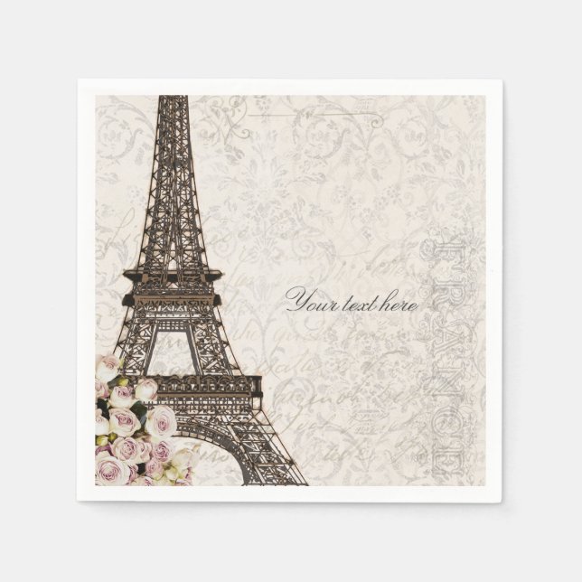 Guardanapo De Papel Chic Paris Torre Eiffel & Rosas Festa Elegante (Frente)