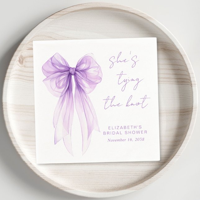 Guardanapo De Papel Chic Purple Bow Watercolor Bridal Shower (Chic Purple Bow Watercolor Bridal Shower Napkins)
