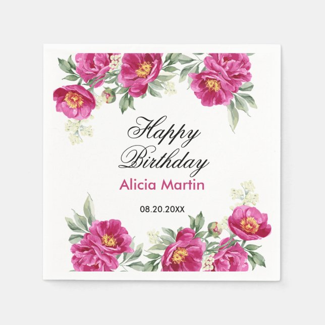 Guardanapo De Papel Chic Red Violet Peony Floral Greenery Aniversário (Frente)