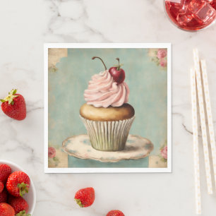 Guardanapo De Papel Chic Retrô Despojado Rosa Cupcake País Francês