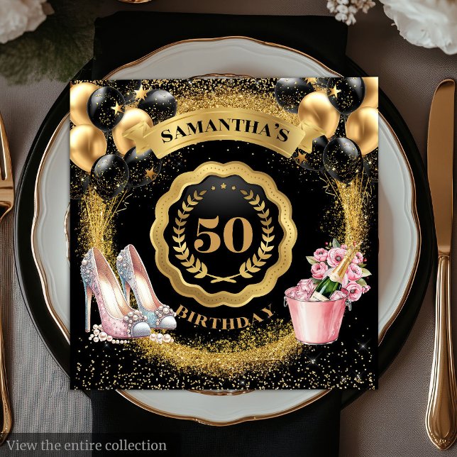 Guardanapo De Papel Chic Rosa Dourado Heels Napkins com Dourados Balõe (Chic Rose Gold Heels Napkins with Gold Balloons

)