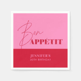 Guardanapo De Papel Chic Rosa Vermelho Bom Appétit Script Aniversário
