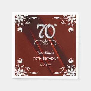 Guardanapo De Papel Chic Silver Floral Frame Burgundy 70 Birthday