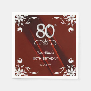 Guardanapo De Papel Chic Silver Floral Frame Burgundy 80 Birthday