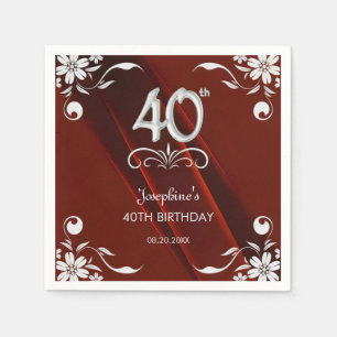 Guardanapo De Papel Chic Silver Floral Frame Burgundy aniversário de 4