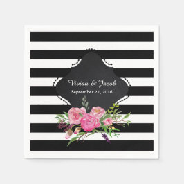Guardanapo De Papel Chic Stripes e Peonies Casando Napkin