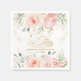 Guardanapo De Papel Chic Swan Blush Pink Floral Chá de fraldas Anivers